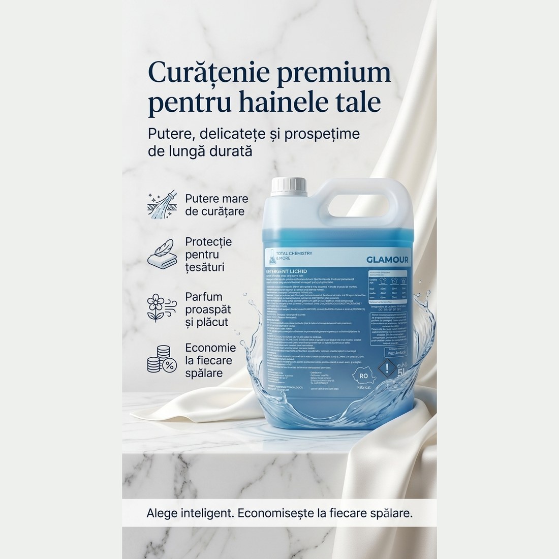 PACHET XXXL DETERGENT LICHID PREMIUM 3×5L - Lavandă + Pădure Alpină + Glamour - imagine 4